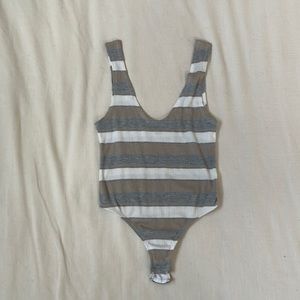 Free people size small striped gray white tan thong bodysuit